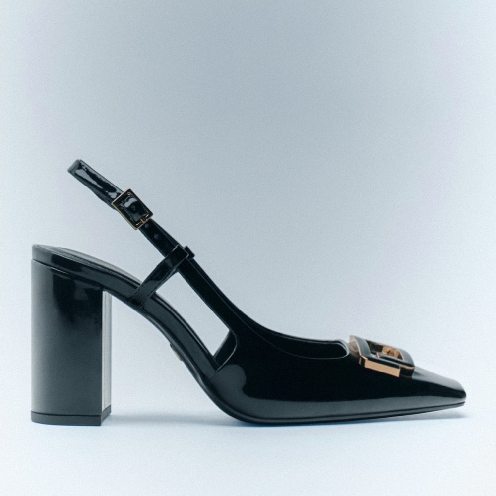 zara embellished block heel slingback shoes